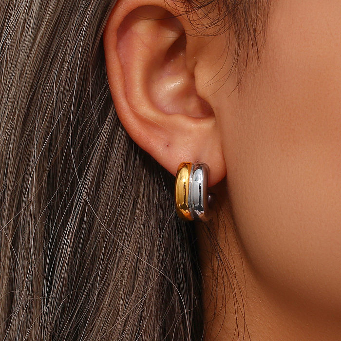 Fashion C Shape Stainless Steel  Plating Hoop Earrings 1 Pair