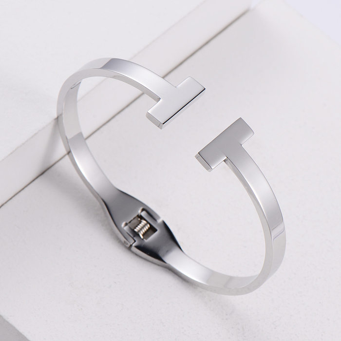 Bracelet Simple en T à Double rangée en acier inoxydable, miroir poli, vente en gros de bijoux
