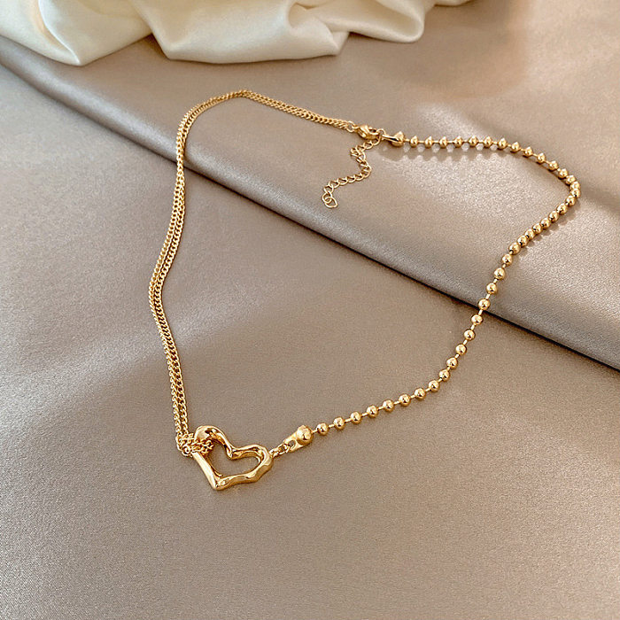 Collier pendentif en forme de cœur en acier inoxydable, incrustation de perles, pierres précieuses artificielles, 1 pièce