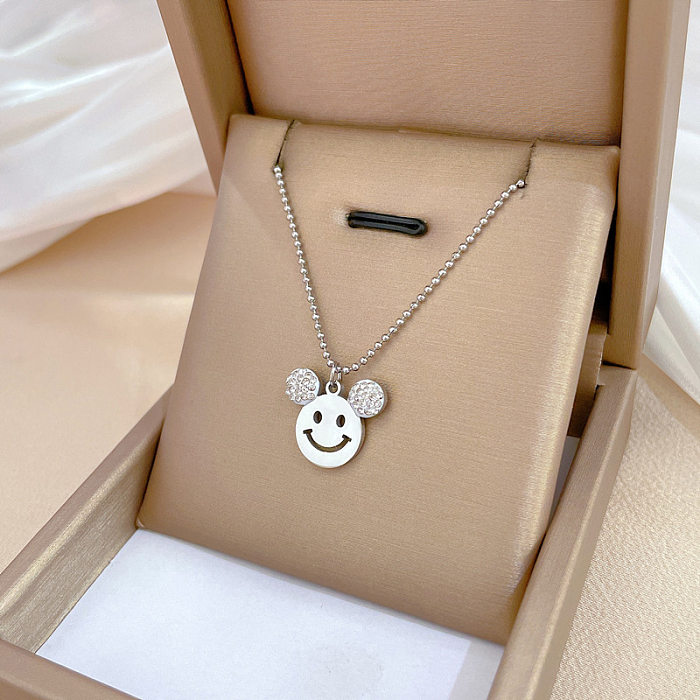 Cartoon Style Smiley Face Stainless Steel Plating Inlay Zircon Pendant Necklace