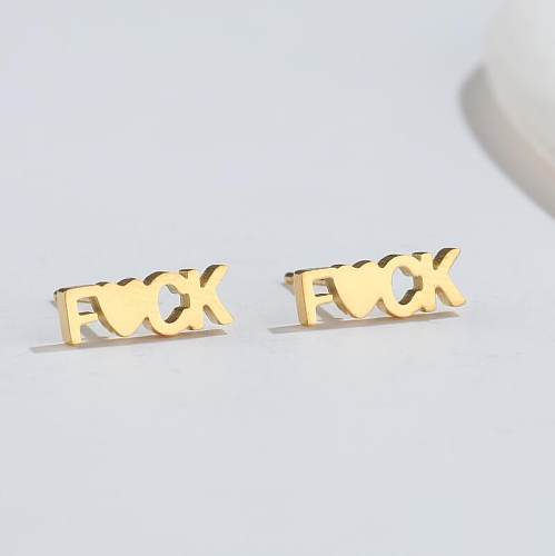 1 Piece Fashion Letter Heart Shape Stainless Steel Hollow Out Ear Studs