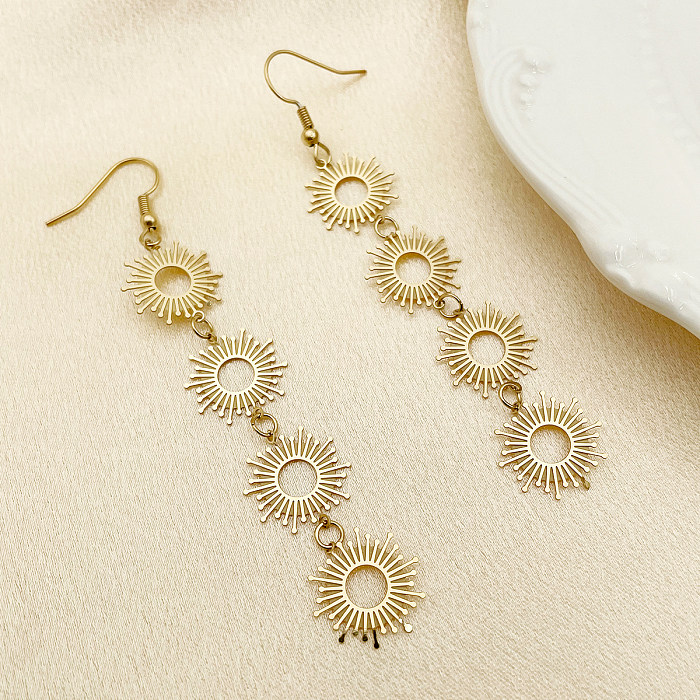 1 paire de boucles d'oreilles pendantes en acier inoxydable plaqué or, Style Vintage, Style romain, fleur de soleil