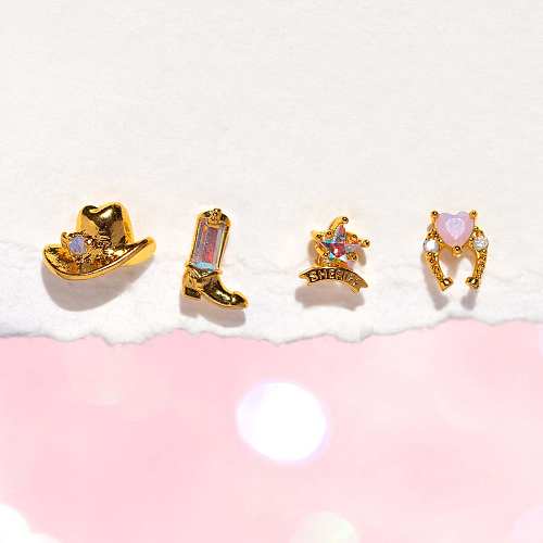 1 Pair Hip-Hop Punk Hat Star Boots Plating Inlay Stainless Steel  Zircon 18K Gold Plated Gold Plated Ear Studs