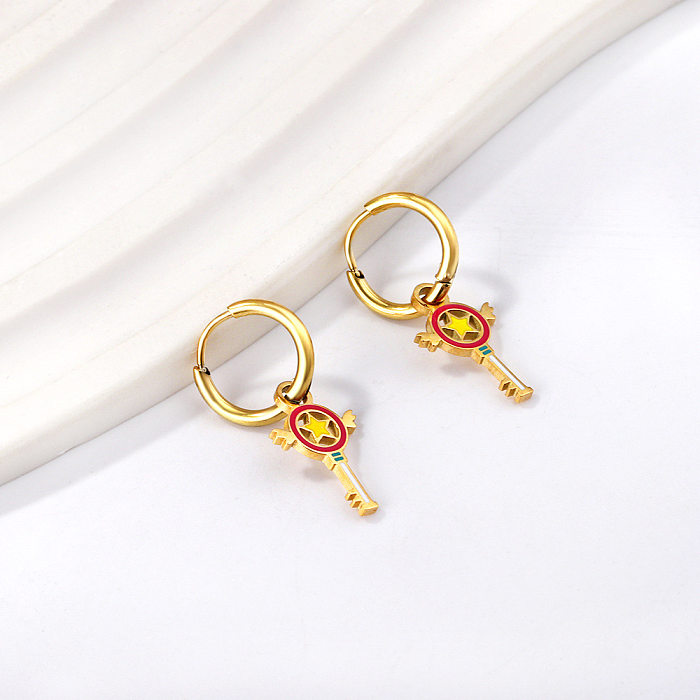 1 Pair Retro Key Plating Stainless Steel  Gold Plated Drop Earrings