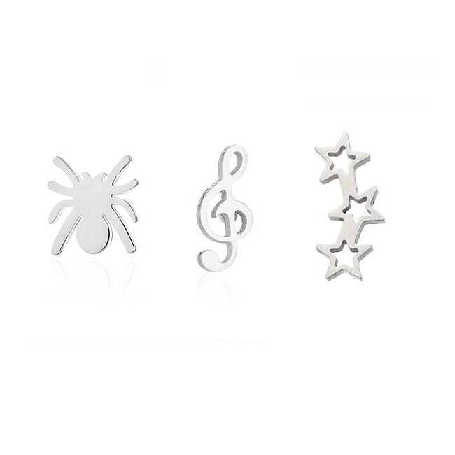 1 paire de clous d'oreilles plaqués en acier inoxydable, Notes d'araignée étoiles rétro