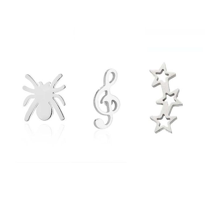 1 Pair Retro Star Spider Notes Stainless Steel  Plating Ear Studs