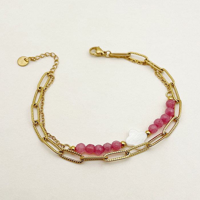 Bracelets plaqués or avec incrustation de cristal en acier inoxydable, fleur rétro élégante