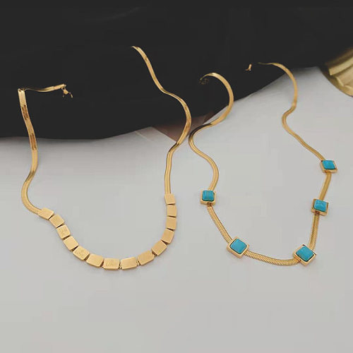 Simple Style Square Stainless Steel  Turquoise Inlay Turquoise Necklace 1 Piece