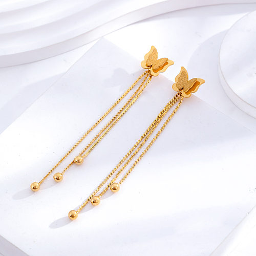 1 Paar elegante, herzförmige, schmetterlingsförmige Ohrringe aus Edelstahl mit Zirkoneinlage und 24 Karat vergoldet