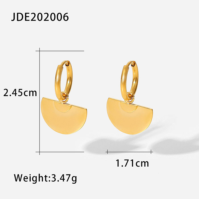 Boucles d'oreilles en acier inoxydable avec pendentif demi-cercle brillant en forme d'éventail en or 18 carats
