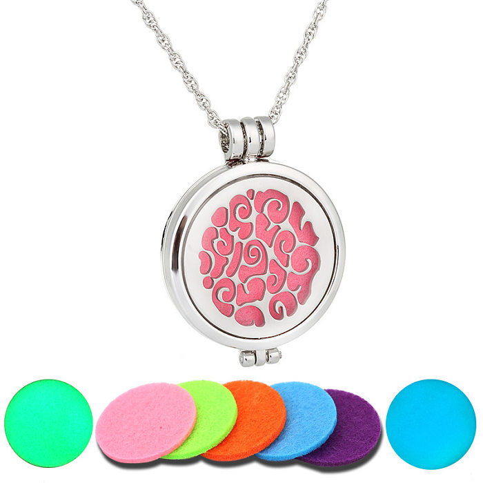 Hot-selling  Fashion Stainless Steel  Diffuser Photo Box DIY Hollow Luminous Aromatherapy Necklace