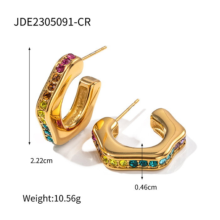 1 Pair Business C Shape Plating Inlay Stainless Steel  Zircon 18K Gold Plated Ear Studs