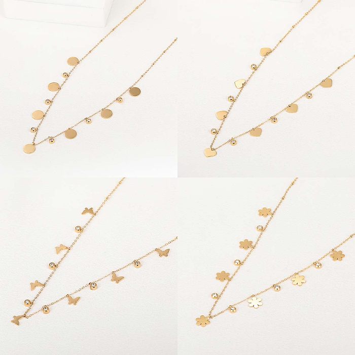 Wholesale Classic Style Heart Shape Flower Stainless Steel  18K Gold Plated Necklace