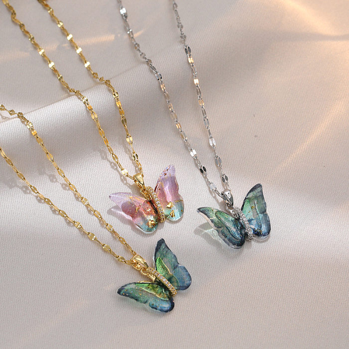 Simple Style Butterfly Stainless Steel Patchwork Pendant Necklace