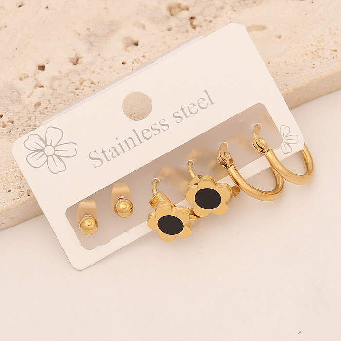 1 Set Casual Simple Style Pentagram Heart Shape Stainless Steel  Enamel Earrings Ear Studs