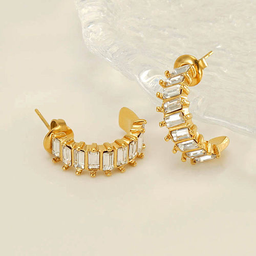 1 Pair Elegant C Shape Plating Inlay Stainless Steel  Zircon 18K Gold Plated Ear Studs