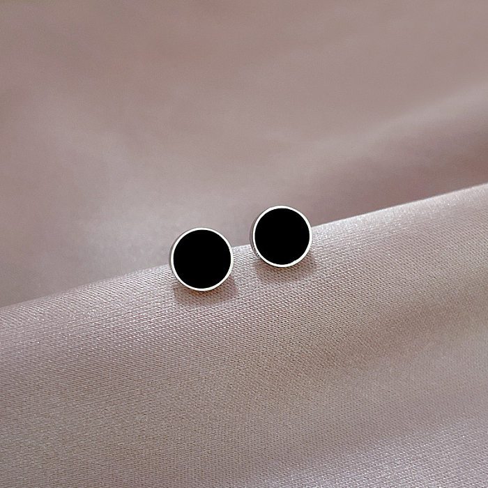 1 Pair IG Style Simple Style Round Plating Inlay Stainless Steel Shell Ear Studs