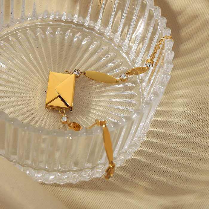الجملة الفرنسية نمط مربع خطوط رومانسية الفولاذ المقاوم للصدأ خليط تصفيح البطانة 18K الذهب مطلي أساور الزركون