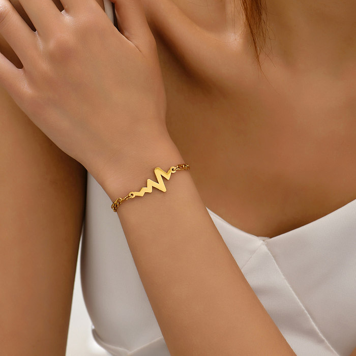 Sweet Simple Style Electrocardiogram Butterfly Stainless Steel Plating 18K Gold Plated Bracelets