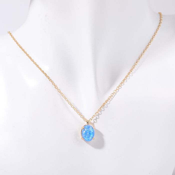 Collier pendentif rond en acier inoxydable avec incrustation d'opale plaquée or 18 carats, style simple et décontracté