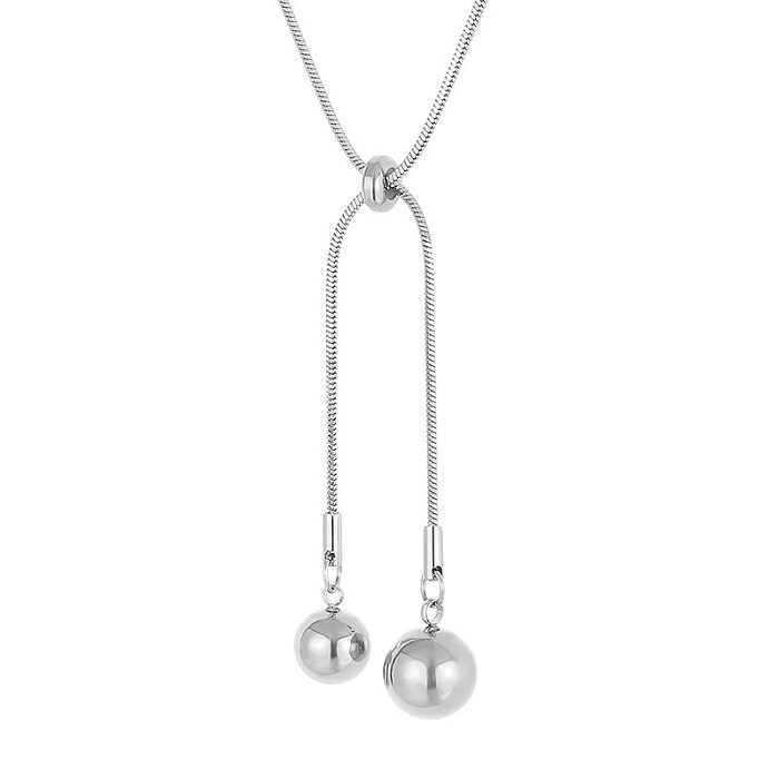 Fashion Stainless Steel Gold Bead Pendant Adjustable Snake Bone Necklace