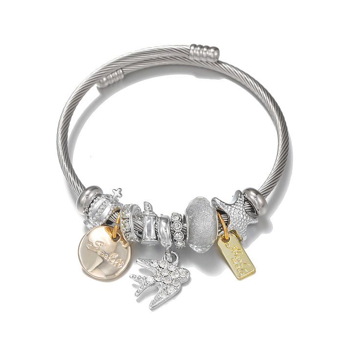 Bracelet perlé en alliage d'acier inoxydable avec lettre de style simple