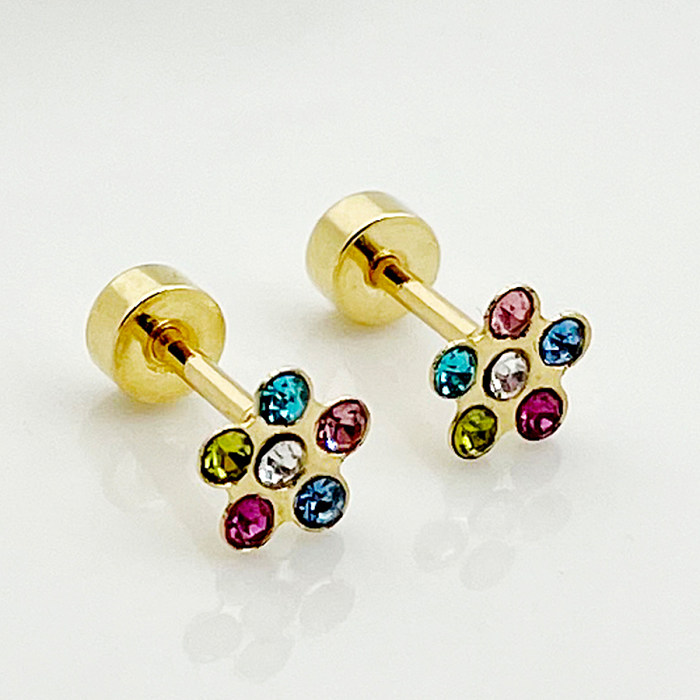 1 Pair Simple Style Geometric Stainless Steel  Inlay Rhinestones Gold Plated Ear Studs