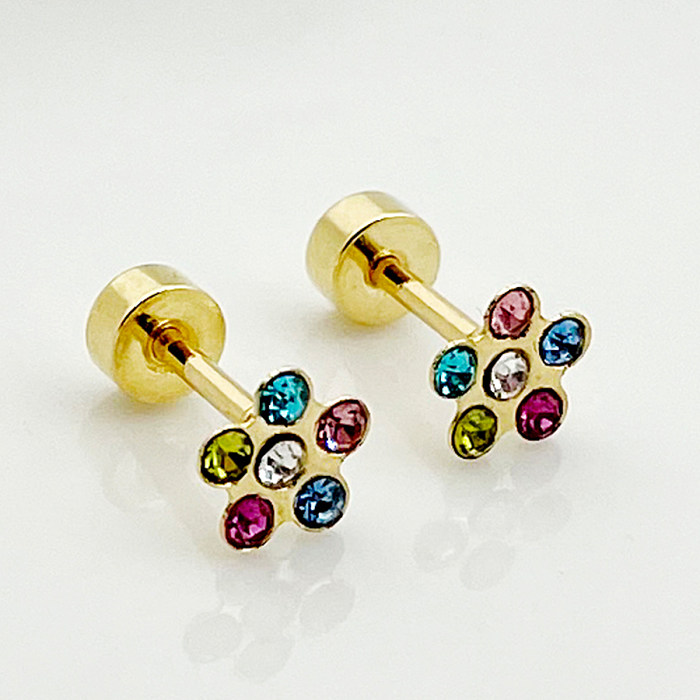 1 par de strass geométricos de estilo simples, incrustações de aço inoxidável, banhados a ouro, brincos de orelha