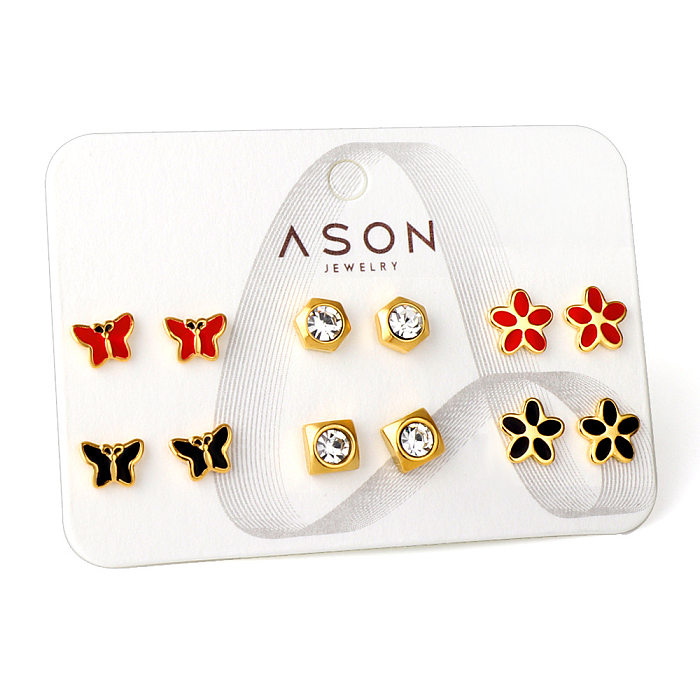 Simple Style Star Flower Butterfly Stainless Steel  Plating Inlay Zircon Ear Studs 1 Set