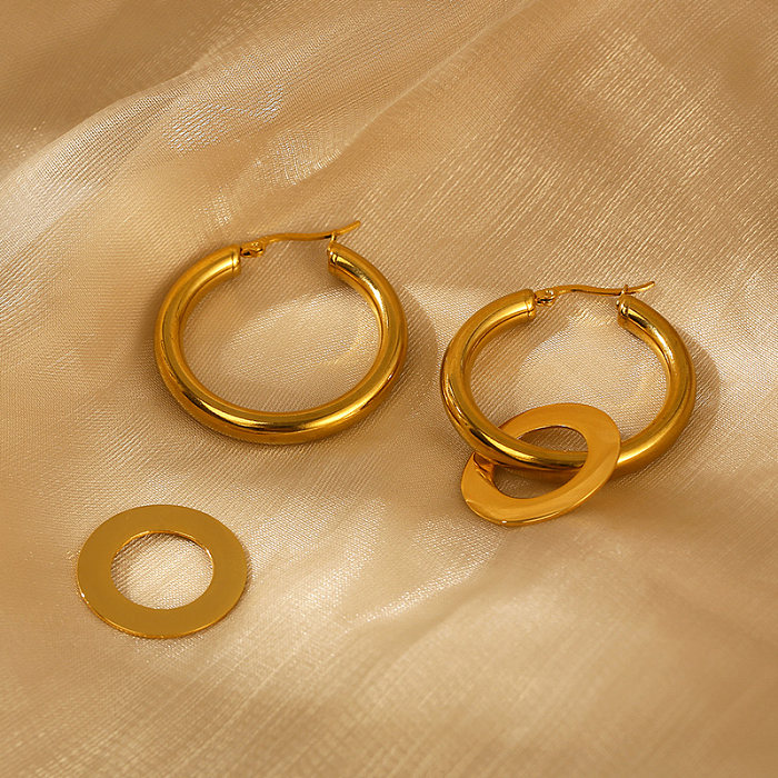 1 Pair Modern Style Solid Color Plating Stainless Steel  18K Gold Plated Hoop Earrings