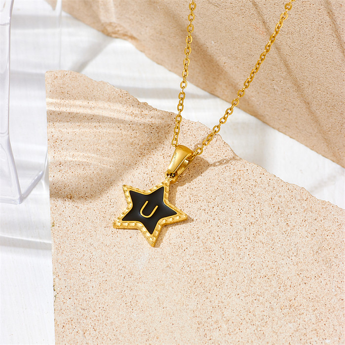 Simple Style Letter Star Stainless Steel Plating Gold Plated Pendant Necklace