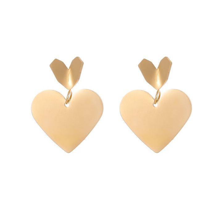1 par de brincos de gota banhados a ouro de aço inoxidável com formato de coração quadrado exagerado
