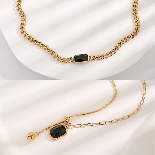 Roman Style Solid Color Resin Stainless Steel Plating Inlay Zircon Gold Plated Pendant Necklace