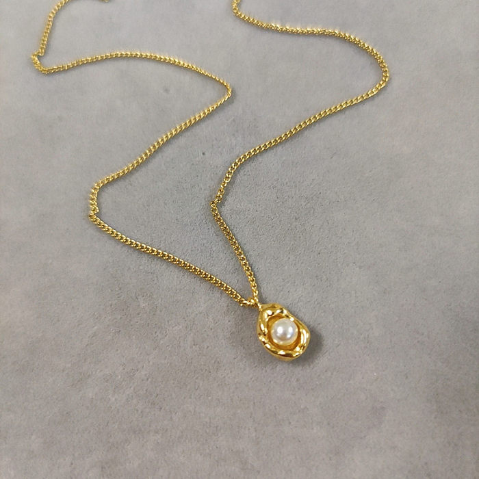 Colgante de collar chapado en oro de 18 quilates con incrustaciones de acero inoxidable de color sólido de estilo simple