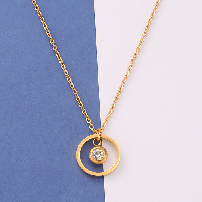 Simple Style Shiny Circle Stainless Steel  Stainless Steel Plating Inlay Birthstone Gold Plated Silver Plated Pendant Necklace