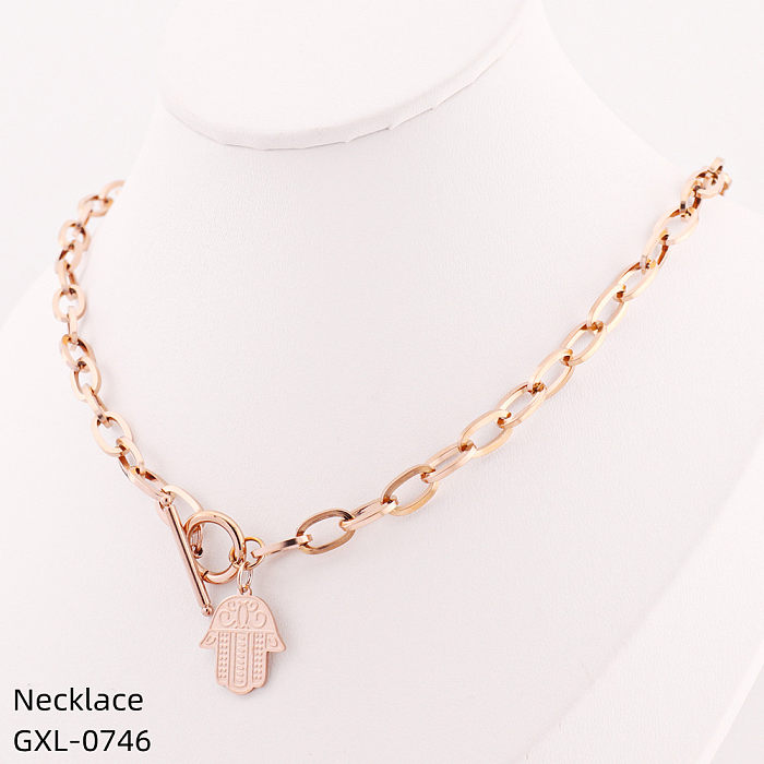 Retro Classic Style Palm Roman Numeral Butterfly Stainless Steel  Plating Rose Gold Plated Gold Plated Silver Plated Pendant Necklace