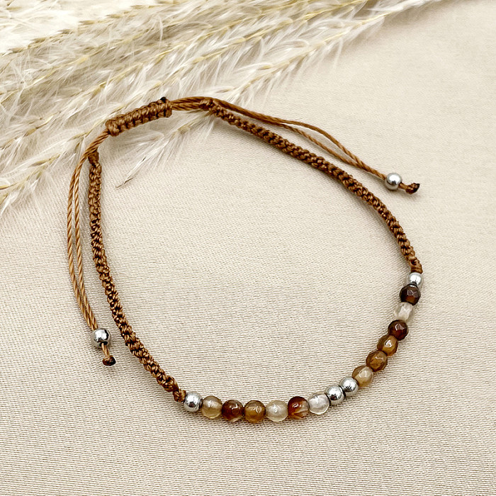Original Design Handmade Sweet Round Stainless Steel Artificial Crystal Beaded Plating Gold Plated Bracelets