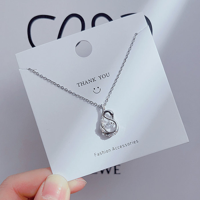 Sweet Simple Style Swan Heart Shape Flower Stainless Steel Plating Inlay Zircon Pendant Necklace