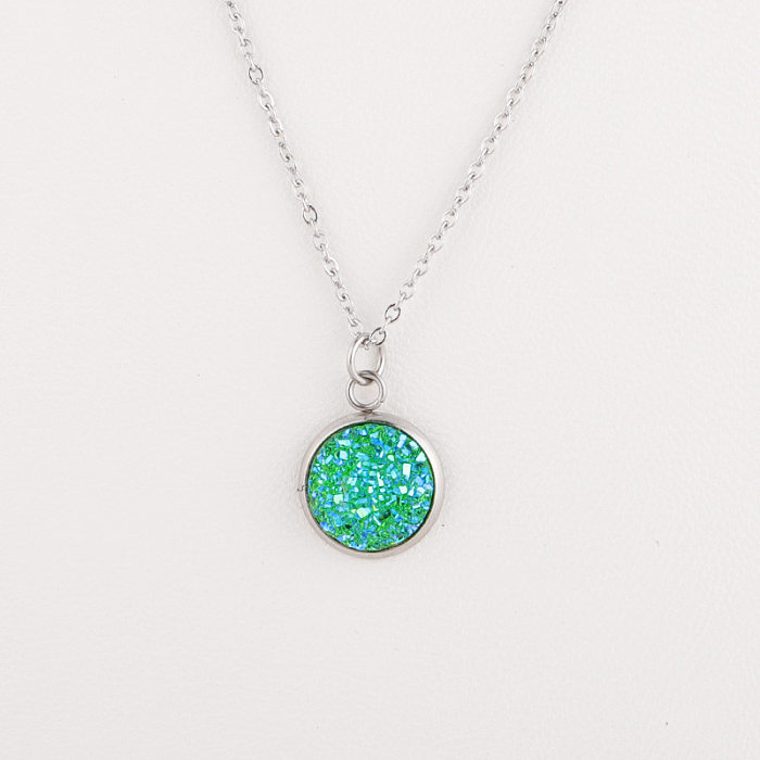 Sweet Round Resin Stainless Steel Pendant Necklace