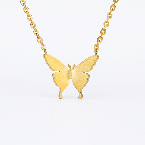 Novo Simples chapeamento de ouro real 18k borboleta colar pingente jóias aço inoxidável