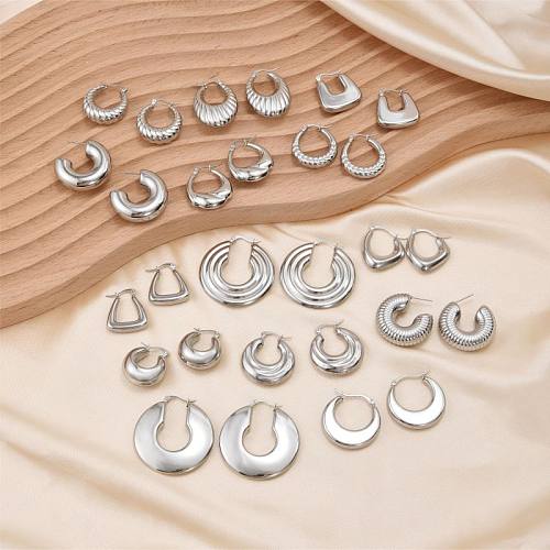 Boucles d'oreilles en acier inoxydable plaqué or blanc, 1 paire, Style Simple, brillant, cercle géométrique irrégulier