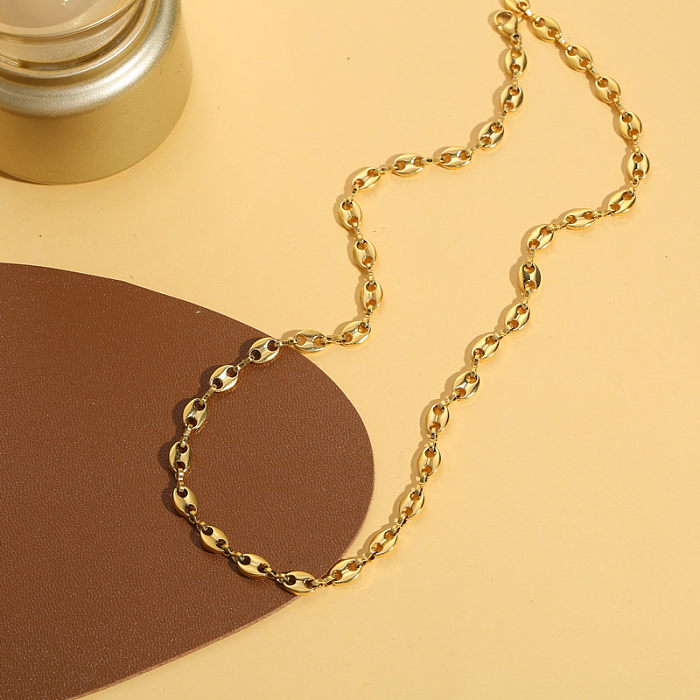 New Solid Color Golden Pig’s Nose Shape Stainless Steel  Necklace