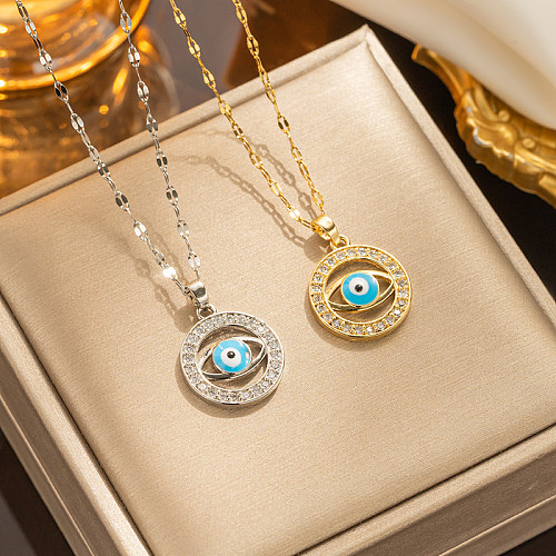 Commute Shiny Eye Stainless Steel  Epoxy Inlay Zircon Necklace