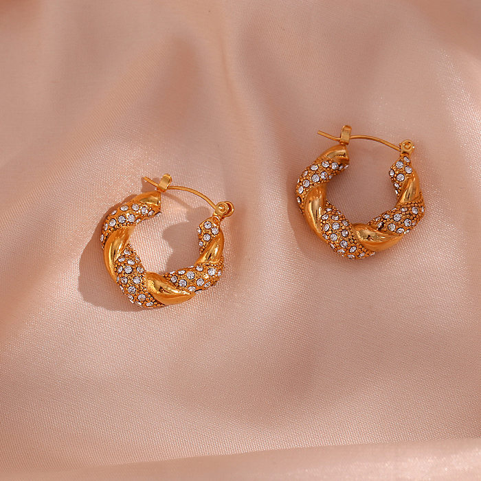 Retro Geometric Spiral Stripe Stainless Steel  Earrings Inlay Zircon Stainless Steel  Earrings