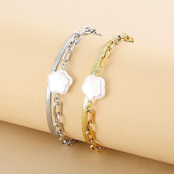 Baroque Shaped Shell Beads Snake Bone Bracelet Female Ins Stainless Steel Chain Bracelet Japanese And Korean Cross-Border Sold Jewelry