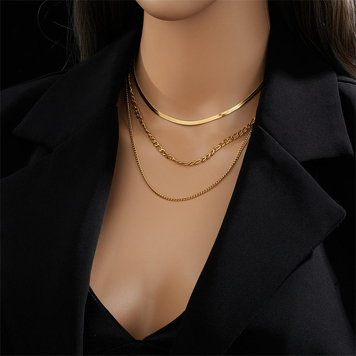 Casual Hip-Hop Solid Color Stainless Steel Plating 18K Gold Plated Layered Necklaces