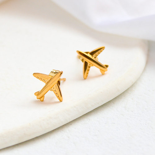 1 par de brincos de orelha banhados a ouro com revestimento de aço inoxidável de avião de estilo simples