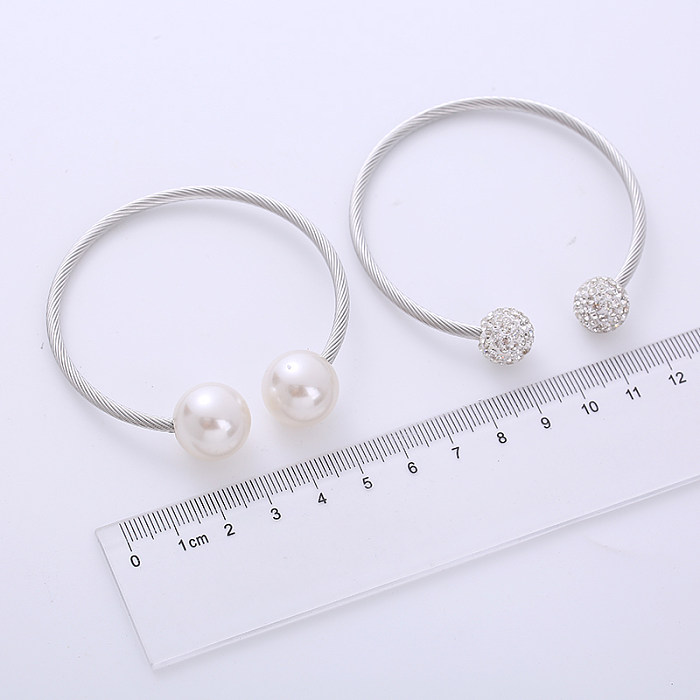 Brazalete de diamantes de imitación de perlas artificiales de acero inoxidable con perlas de moda 1 pieza