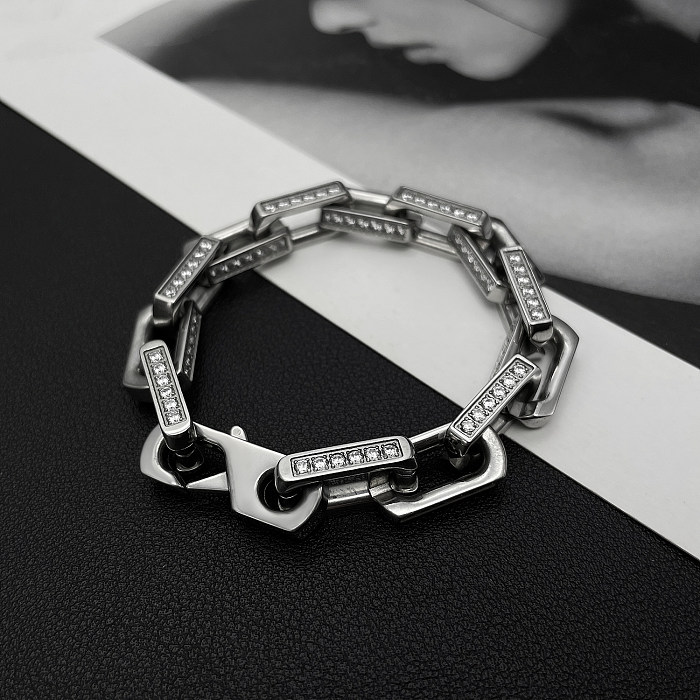 Hip-Hop Solid Color Titanium Steel Inlay Zircon Bracelets