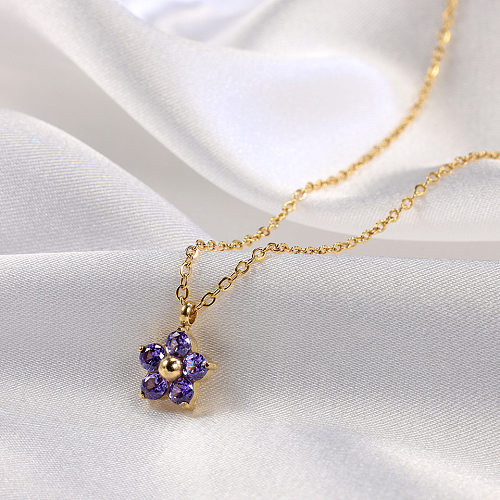 Glam Lady – collier avec pendentif en forme de fleur, plaqué en acier inoxydable, avec incrustation de Zircon
